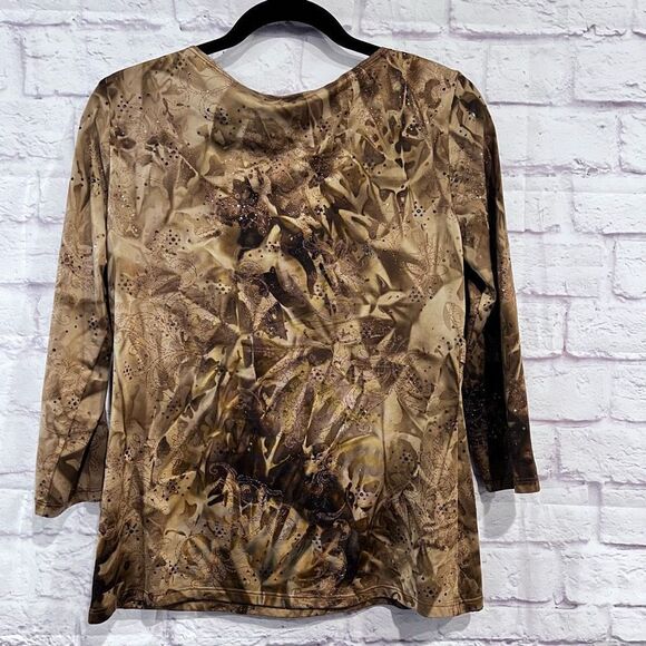 INC International Concepts Brown Slinky Stretch 3/4 Sleeve Top Size L - Picture 2 of 5